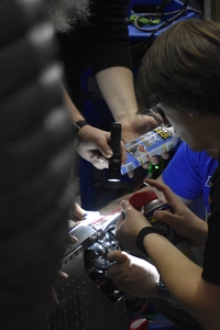 Everyone working on robot